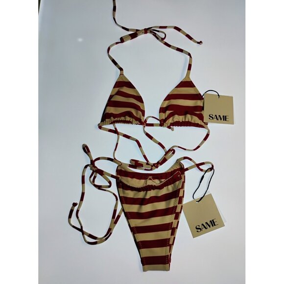 SAME LOS ANGELES 2 PC BIKINY WOMENS Triangle Top And String Bootom S Striped - Picture 6 of 10